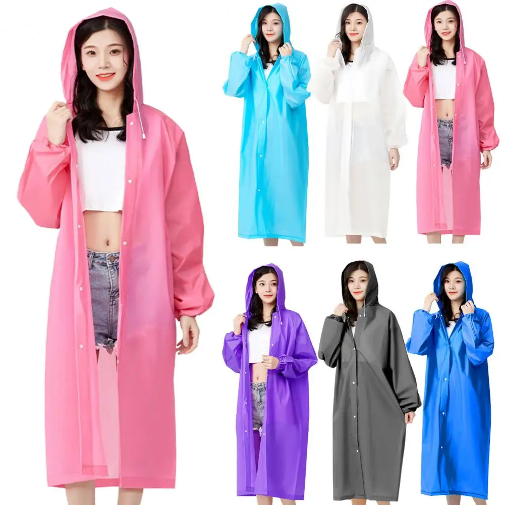 Drawstring Design Universal Hooded Rain Coat  Outdoor Hiking Hooded Raincoat
