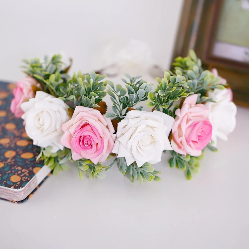 Регулируемая цветочная корона ручной работы венок из искусственной розы с