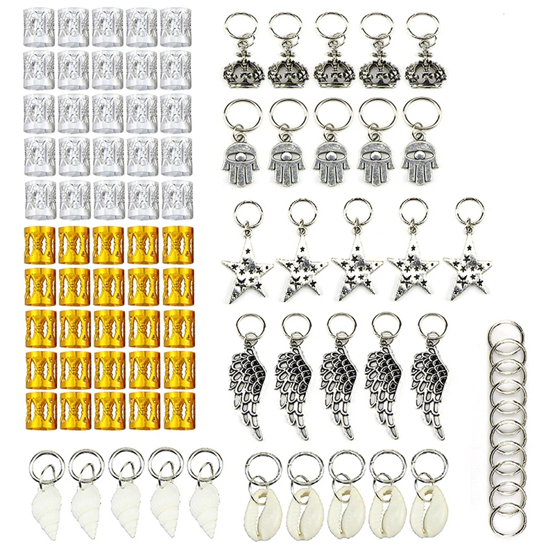 50-160pc/set Metal African Hair Rings Beads Cuffs Tubes Charms Dreadlock Dread Braids Jewelry Decoration Accessories - купить по