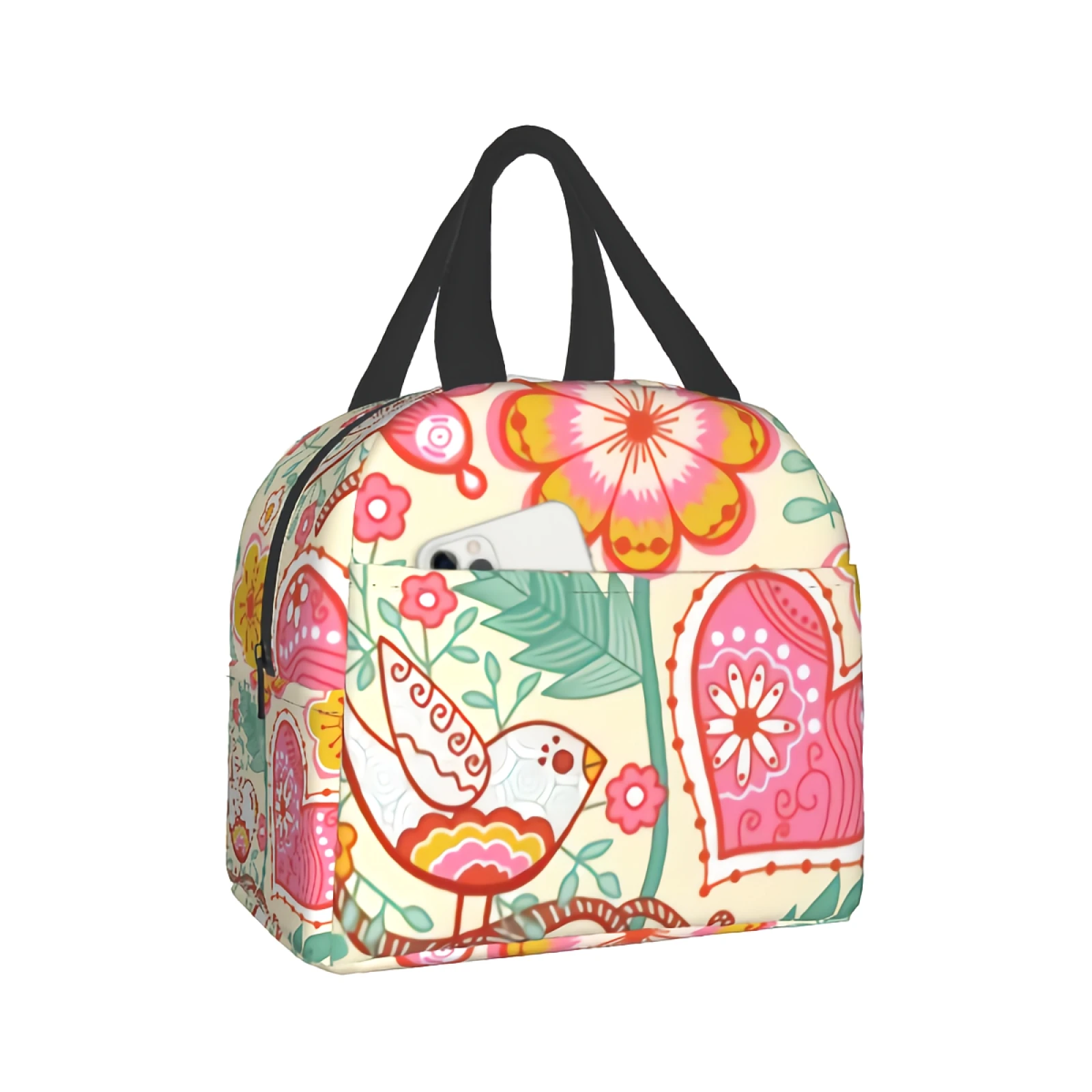 

Butterflies Lunch Bag Box Tote Abstract Floral Heart Organizer Lunch Container Insulated Zipper Meal Prep Cooler Handbag School