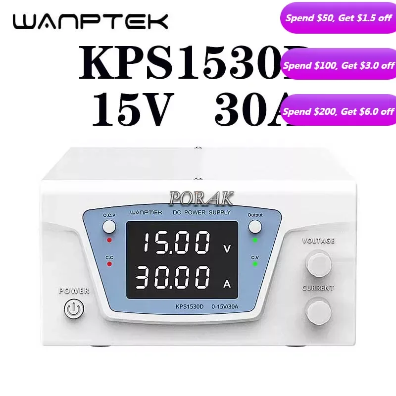 

Wanptek KPS1530D New Upgrade Encoders High-power Digital Display Program-Controlled Switching DC Regulated Power Supply 15V 30A