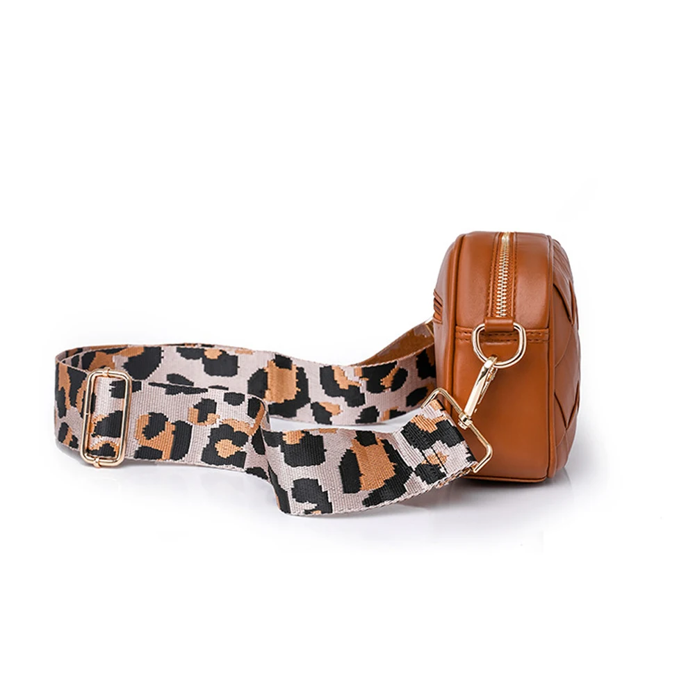 Weave PU Leather Sling Bags Women Luxury Designer Fashion Leopard Guitar Strap Crossbody Bag Ladies Casual Vintage Shoulder Bag
