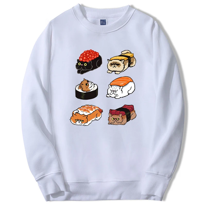 

Sushi Cats Print Hoodies Sweatshirts For Men Women 2022 Kawaii Cute Clothes Long Sleeve Oversize Crewneck Moletom Pullover