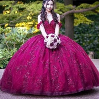 luxury burgundy quinceanera dresses lace beads ball gown sweet 16 year princess gowns for 15 years vestidos de anos