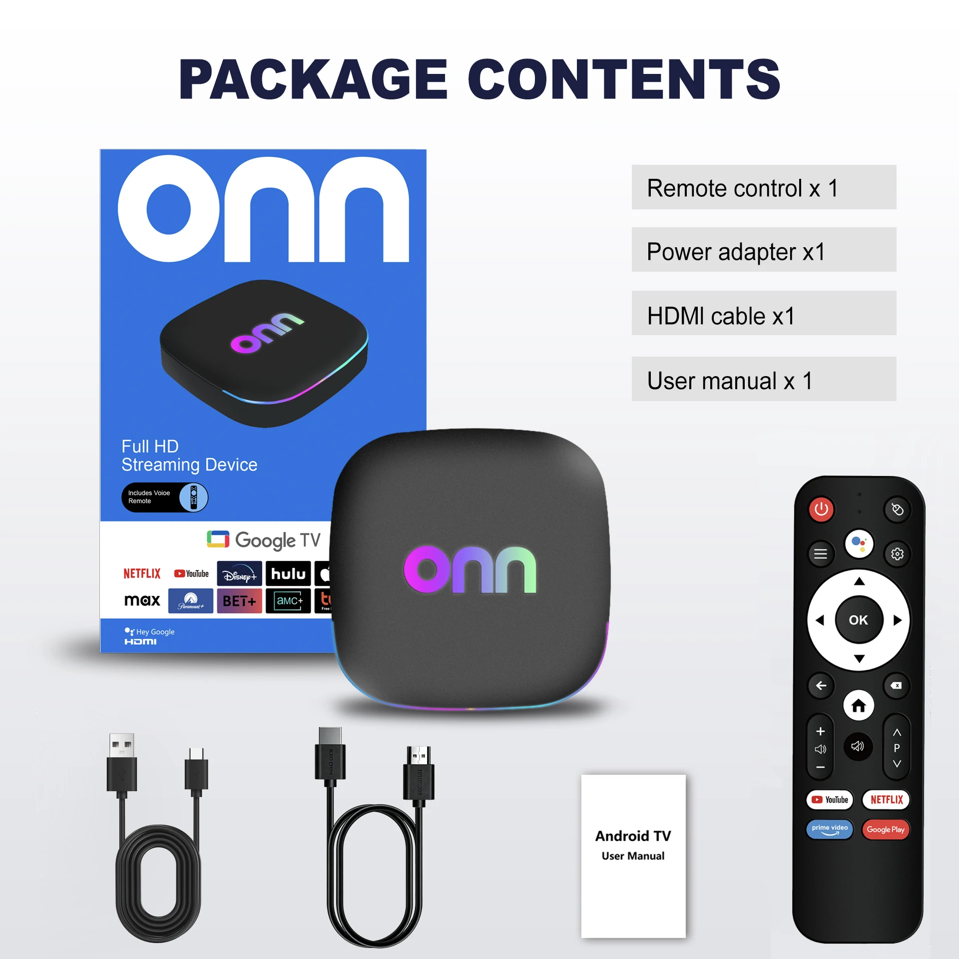 Фото ТВ-приставка Onn 4K Android 13 Smart TV Box 4K Quad Core с поддержкой 5G, 8 ГБ ОЗУ, 128 ГБ ПЗУ и голосовым пультом для потокового воспроизведения медиа №1