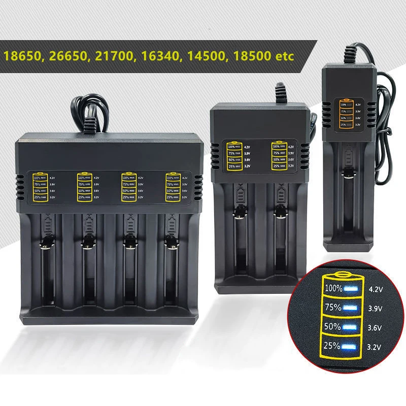 Универсальное зарядное устройство USB для 2/4 18650 26650 16340 14500 16340-3 7 в
