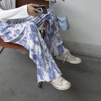 y2k tie dyed fashion pants high waist straight pleated pants loose e girls casual trousers female sweatpants streetwear 2021 new