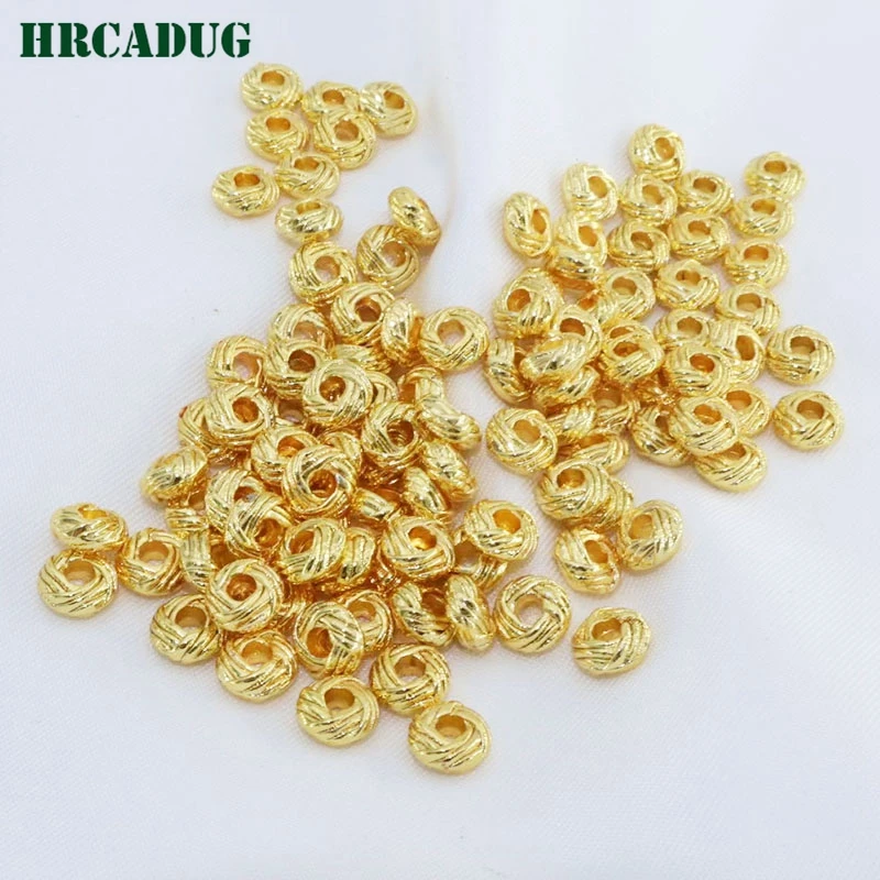 6mm Spacer Beads 18K Gold Plated Brass Twist Round Flat Beads For Bracelet Jewelry Accessories Diy Supplies Separators For Beads