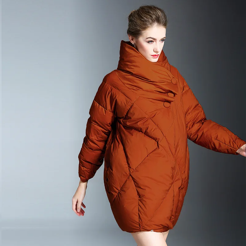 Casaco Prata Feminino Jaqueta Thickened Down Jacket Women's Autumn and Winter New Loose White Duck Down Fashion Women's Clothing