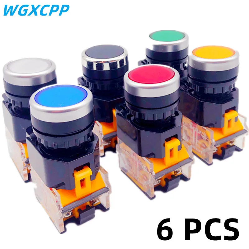 

6 PCS,Round Power Button Switch,LA38-11BN,Momentary/Locking,Electrical Equipment,22mm,10A,NO/NC,Start and Stop,Contacts,No Light