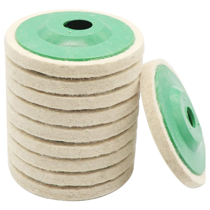 

20 Pack 4 Inch Round Wool Felt Disc Wheel Pad, For 100 Angle Grinder, Buffing Polishing Buffer Bore Dia-White & Green