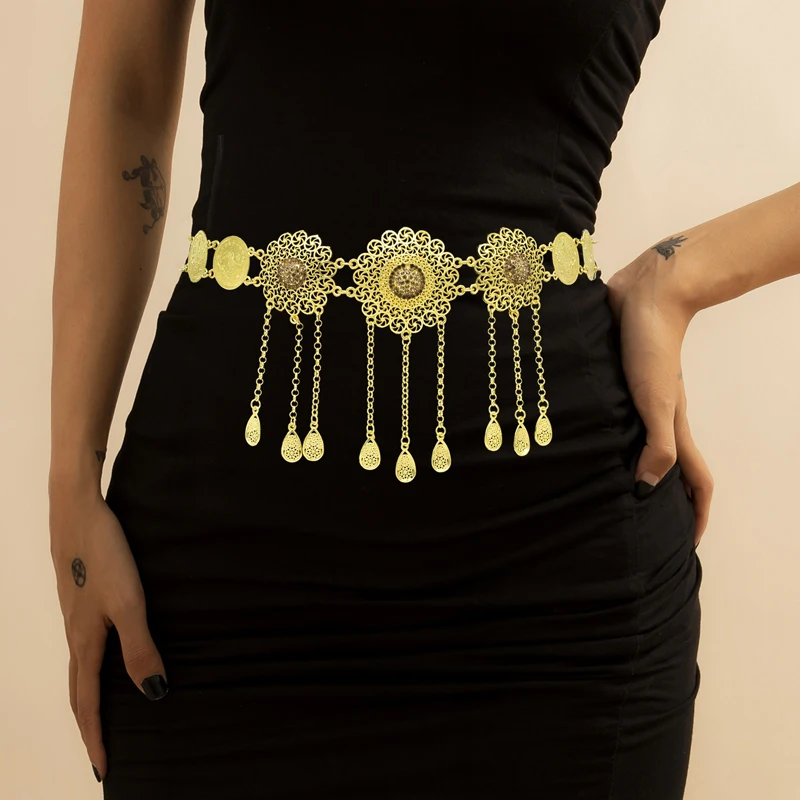 

Женская цепочка для танца живота, винтажная резная цепочка с кисточками, в этническом стиле