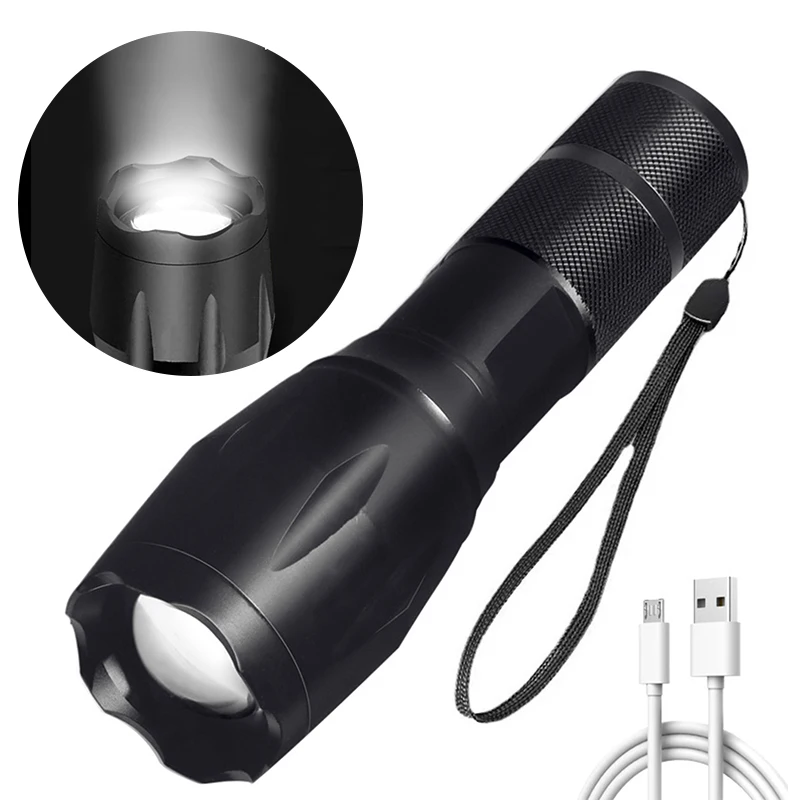 

LED Flashlight Super Bright 3 Mode Portable Torch USB Rechargeable Waterproof Outdoor Camping Hiking Fishing Cycling Flash Light