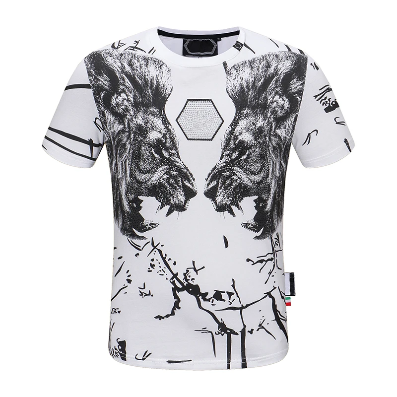 

2022SS Short sleeve t-shirt men's Plein fashion brand animal lion head hot diamond printing summer fashion PP slim half sleeve