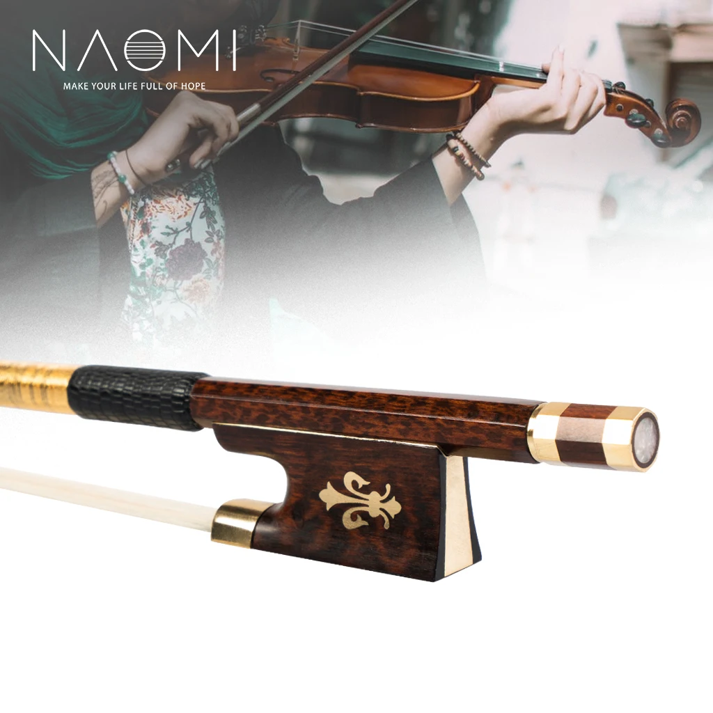 Enlarge NAOMI Superior Snakewood Violin Bow With Snakewood Fleur-de-lis Frog Gold Mounted Fiddle Bow Natural Bow Hair