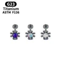 daisy shape opal stud earrings g23 titanium cartilage lip stud earrings pierced sexy lady body decoration pierced jewelry