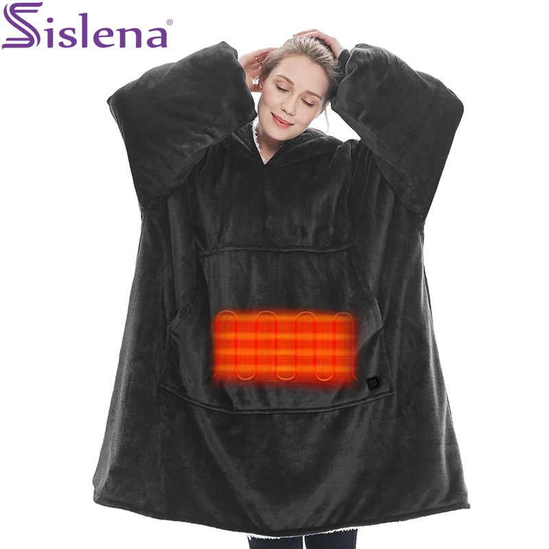 

Oversized Electric Double Weighted Blankets Flannel Fleece Sherpa Blanket with Sleeves Winter Warm Pocket Oodie Sweatshirt Adult