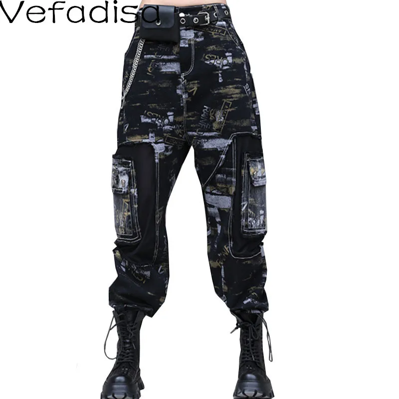 

Vefadisa 2023 весна осень большой размер камуфляжные джинсы для женщин Новая мода Сращивание старые Модные шаровары зеленые LHX217