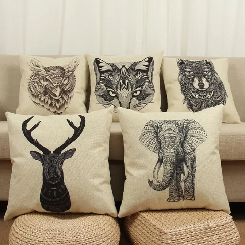 

Pillow Case Animals Printed Linen Cushion Cover Car Sofa Throw Pillows Decorative Pillowcase almofada decorativos 45x45cm