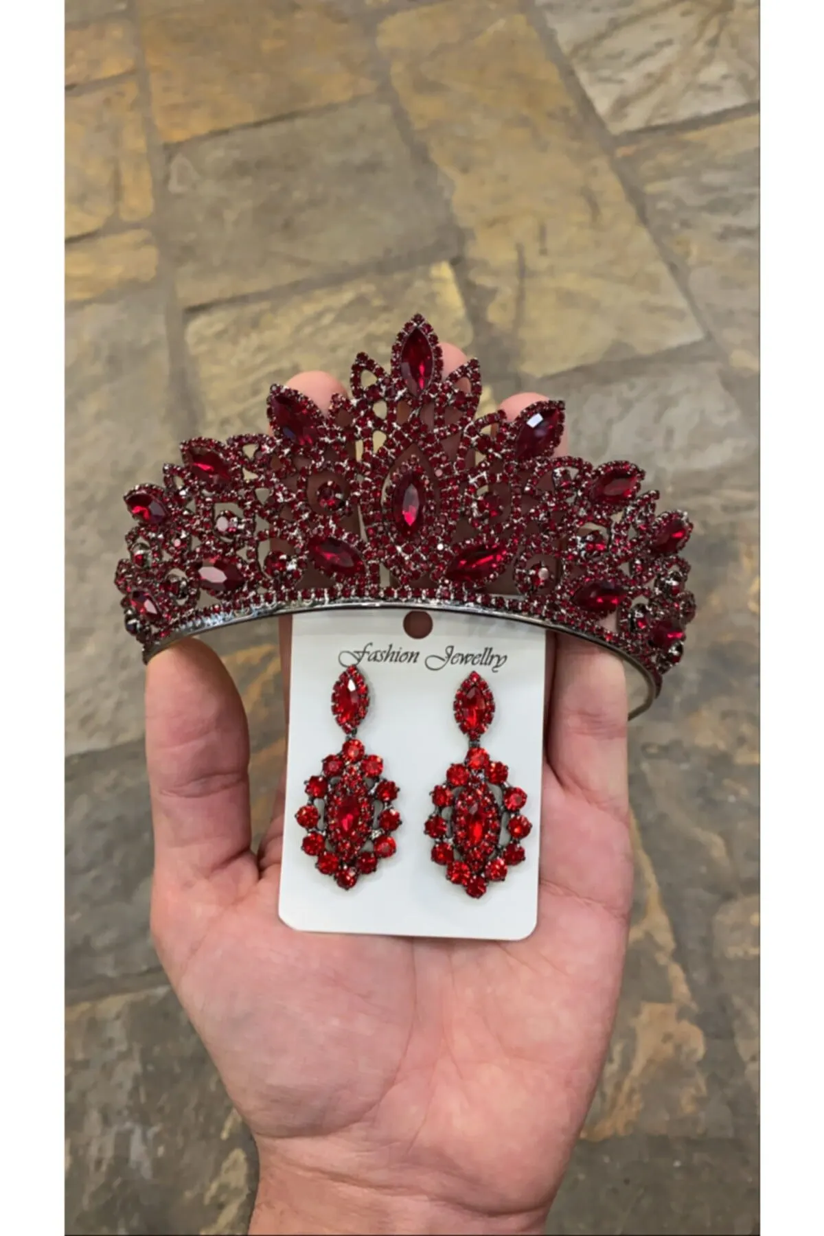 

Bridal Accessories Bridal Crown Bridal Earring Claret Red Wedding Handmade For Bride And Bride
