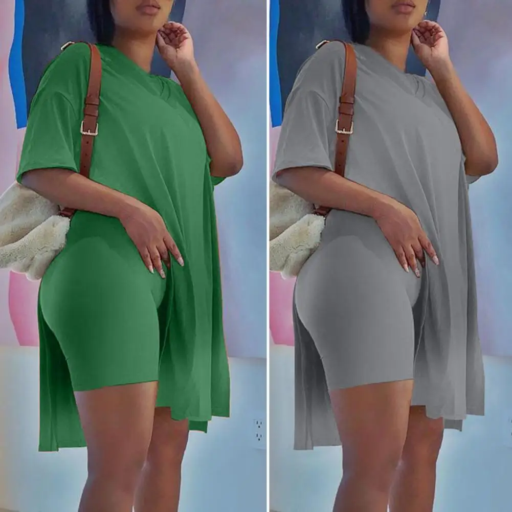 

T-shirt Shorts Set Chic Comfy High Waist Tunic Top Bodycon Shorts Set for Date Women Outfit Top Shorts Set