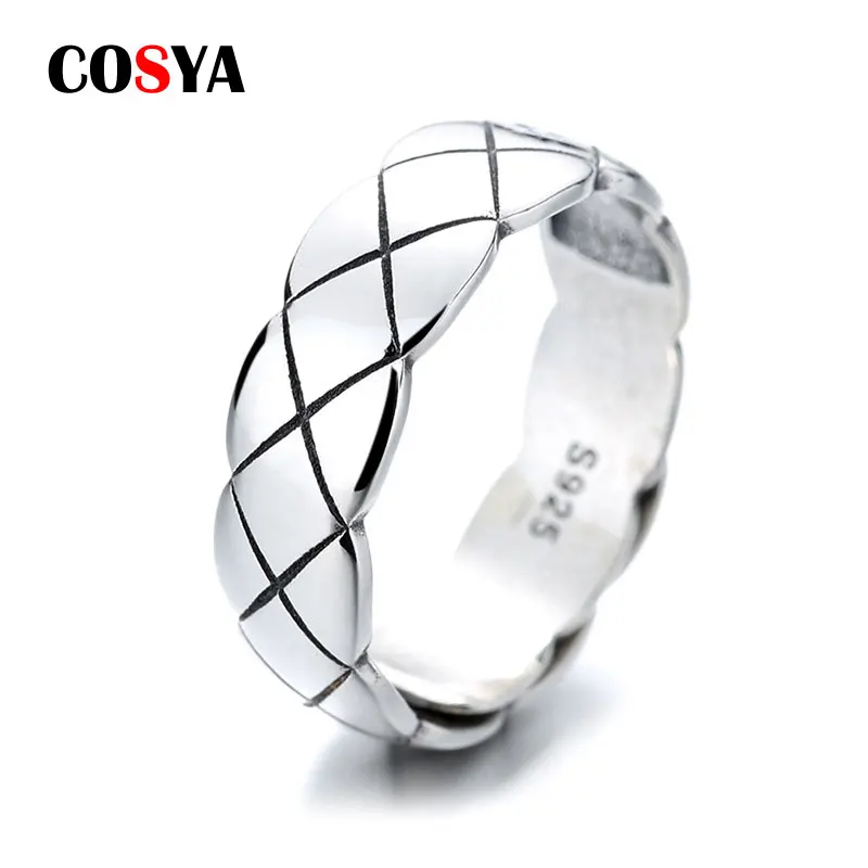 

COSYA Vintage S925 Sterling Silver Men's Trendy Geometric Diamond Ring Adjustable Open Size For Women Men Fine Jewelry Gifts