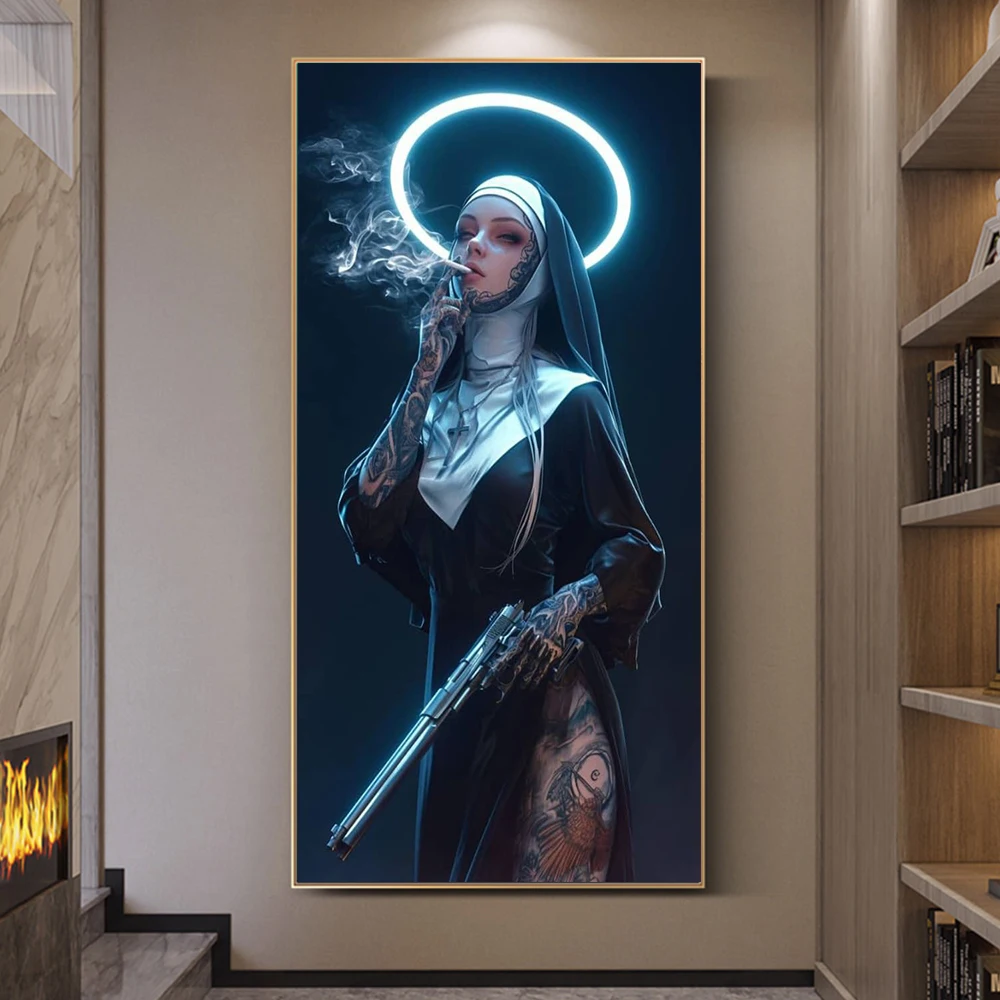 Пикантная тату-машинка монахиня плакат печать христианская курительная холст