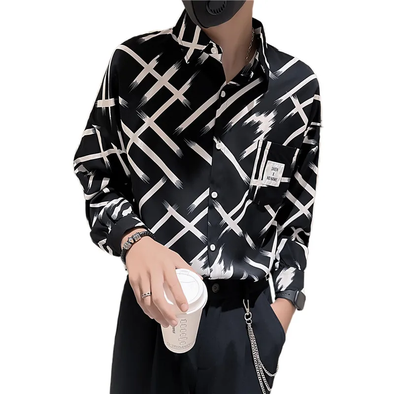 2022 Gradient Striped Men's Shirts Autumn Long Sleeve Loose Casual Shirt Social Party Tuxedo Blouse Streetwear Camisa Masculina