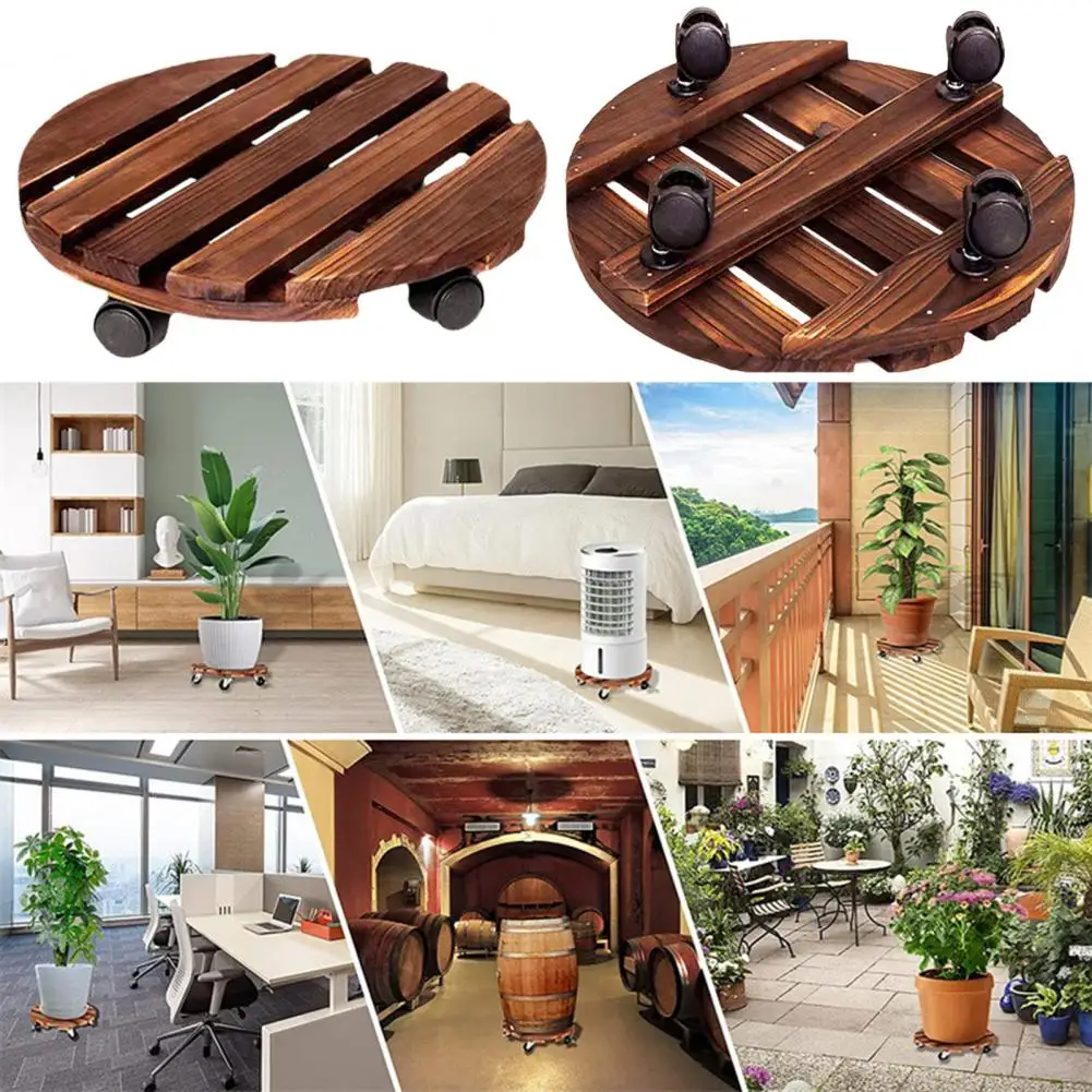 

Flowerpot Holder Rotatable Wooden Plant Stands on Wheels Strong Load-bearing Display Trays for Flowerpots No Assembly Required