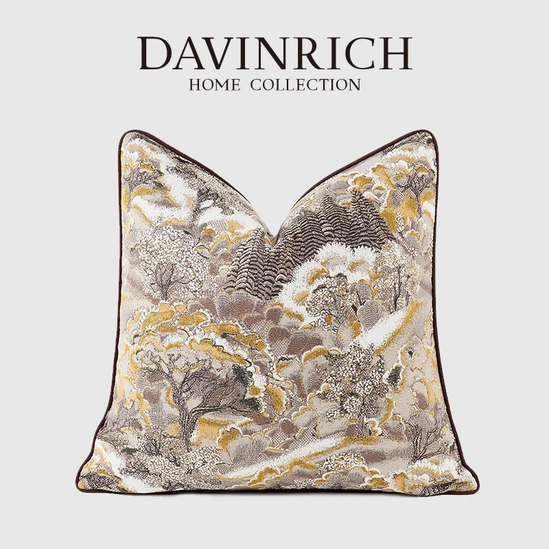 Фото Декоративная наволочка DAVINRICH с жаккардовым узором: Тропические деревья и осенние цветы. Ручная работа, декор для дома. №1