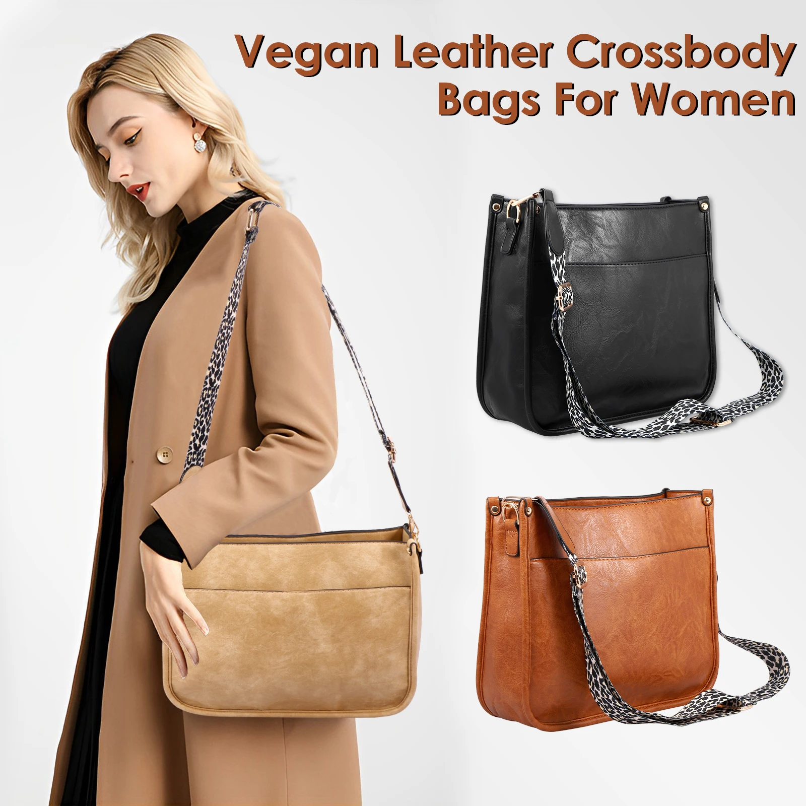 

Leather Crossbody Bag Fashion Women Trendy Shoulder Bag with Leopard Print Wide Guitar Strap Large Capacity Female Travel