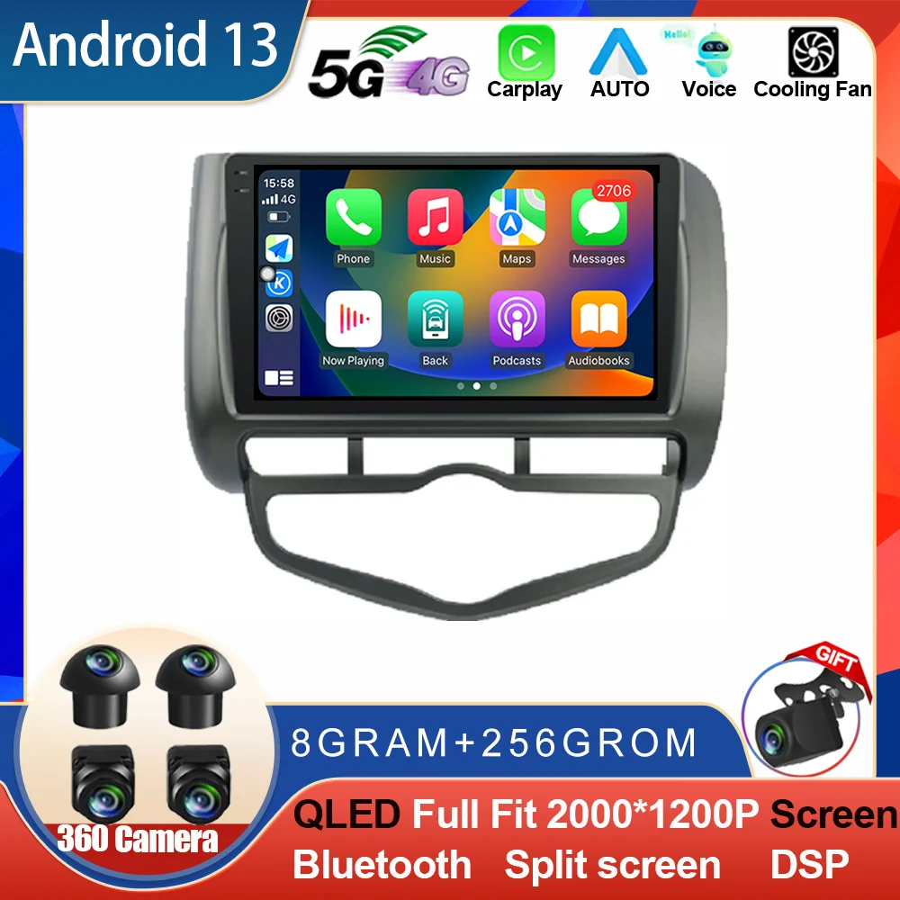 Android 13 для Honda Fit Jazz Right 2004 - 2005 автомобильное радио 4G LTE Авторадио мультимедийный BT DSP стерео QLED ADAS видео AHD Carplay