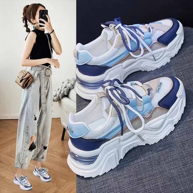 

2022 Spring and Autumn New Net Celebrity Hot Style Super Fire Casual All-match Summer Breathable Women's Sports Daddy Shoes