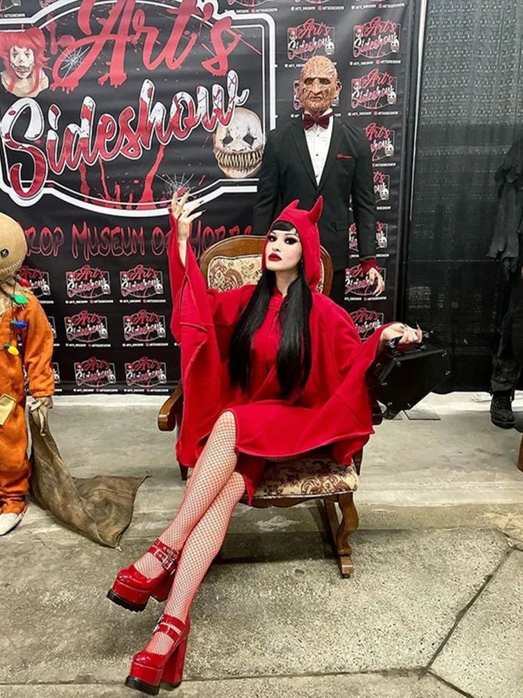 Красная толстовка Yangelo на Хэллоуин с капюшоном в готическом стиле маленькими