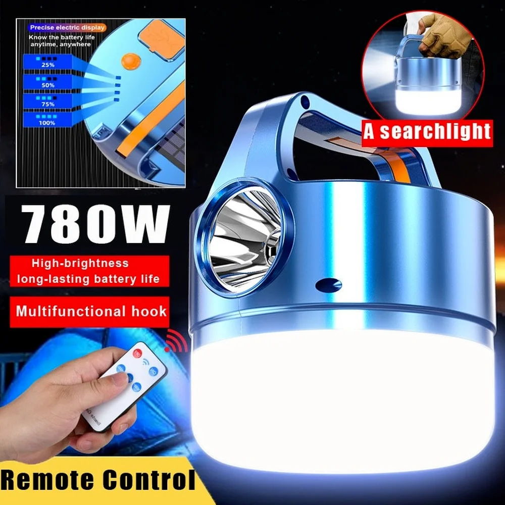 

780W Solar LED Camping Light USB Rechargeable Bulb Outdoor Remote Tent Travel Lamp Portable Lanterns Emergency Strong Work Light