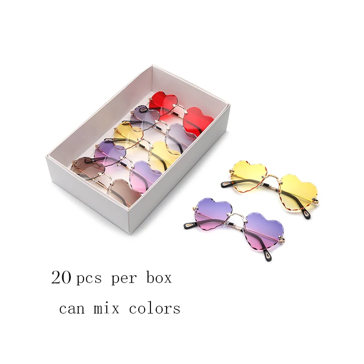 

Free Shipping 20Pcs Per Box Fashion Wave Frame Rimless Heart Shape Sunglasses Colorful Ocean Lens UV400 Sun Glasses