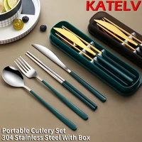 304 tableware set portable cutlery set dinnerware set high quality stainless steel knife fork spoon travel flatware with box