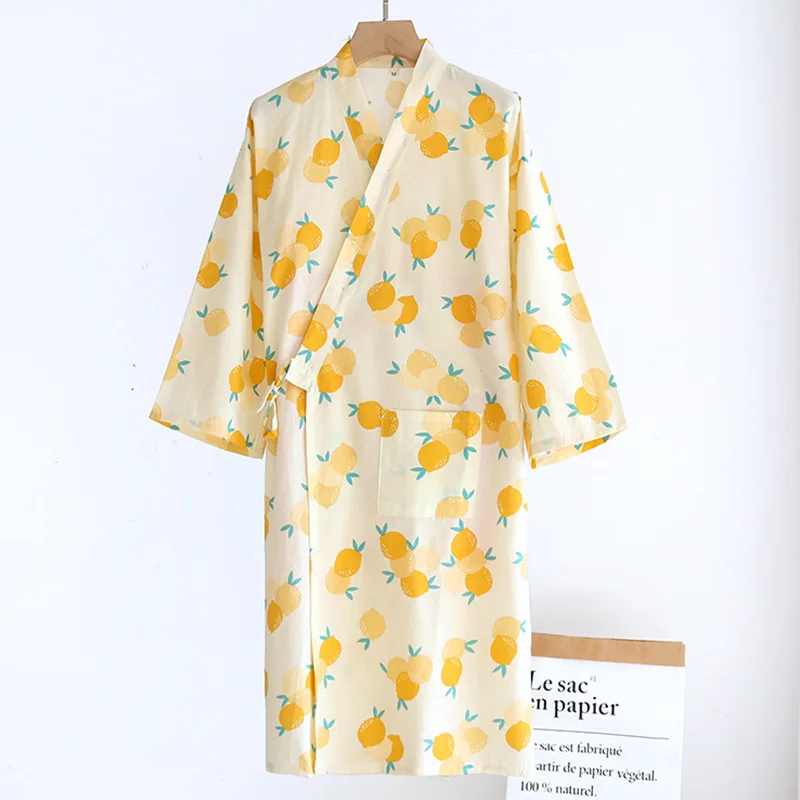 Spring Cotton Bathrobe Women Thin Robe Japanese Cardigan Laced Bathrobe Long Sleeves Print Kimono Robes Women Sexy Pijamas