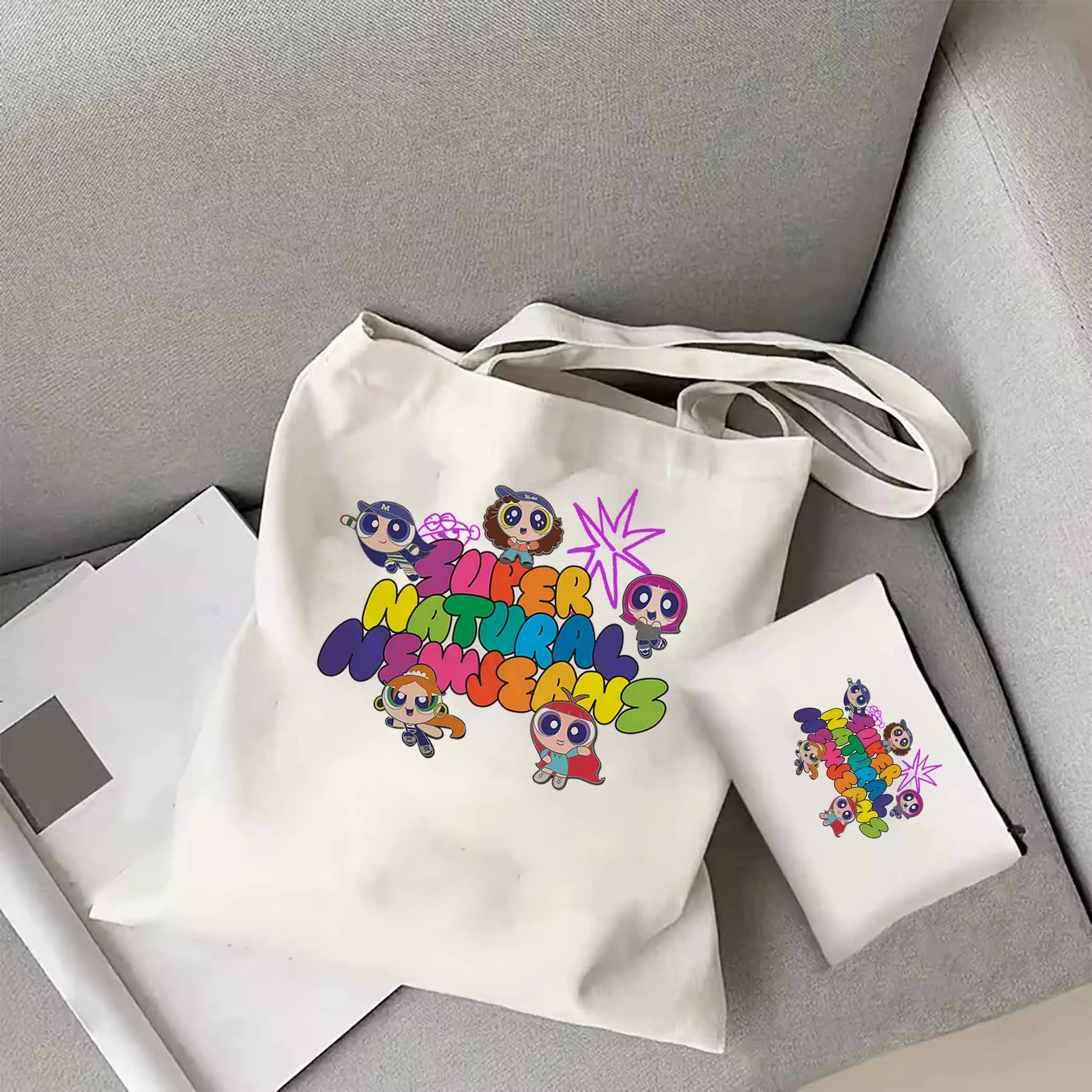 Сумка-тоут Newjeans Женская холщовая с эстетическим принтом саквояж на плечо в стиле