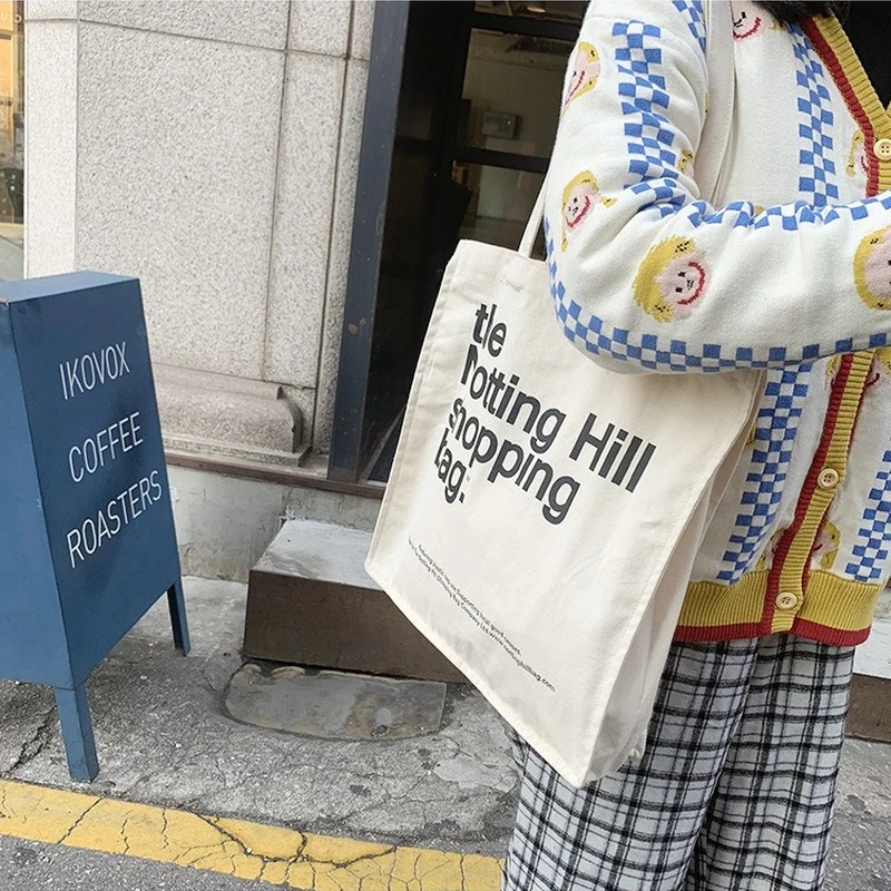 

Women Canvas Shopping Bag Notting Hill Books Bag Female Cotton Cloth Shoulder Bag Eco Handbag Tote Reusable Grocery Shopper Bags
