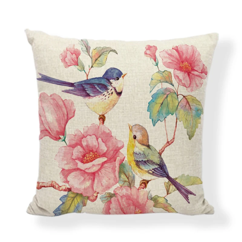 Забавные наволочки в китайском стиле с рисунком цветов и птиц колибри 45x45 см