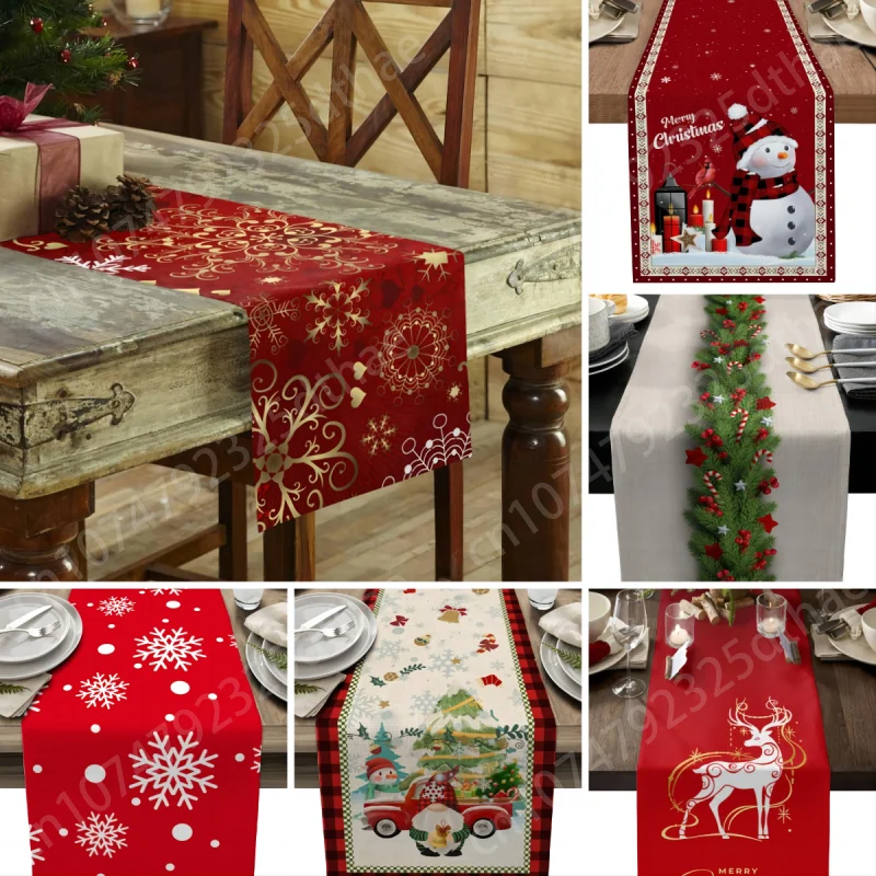 

Christmas Snowflake Printing Table Runner Wedding Kitchen Dining Centerpieces Decor Anti-stain Polyester Rectangular Tablecloth