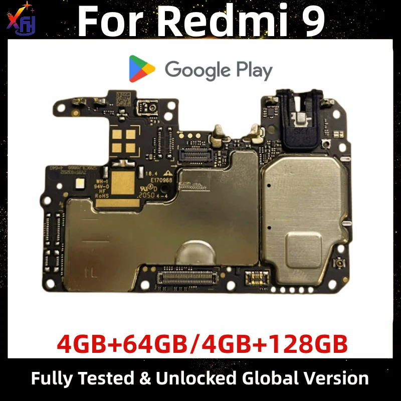 

Unlocked Motherboard for Xiaomi Redmi 9, Mainboard with Chips, Logic Board, Google App Installed, 64GB, 128GB, Global ROM