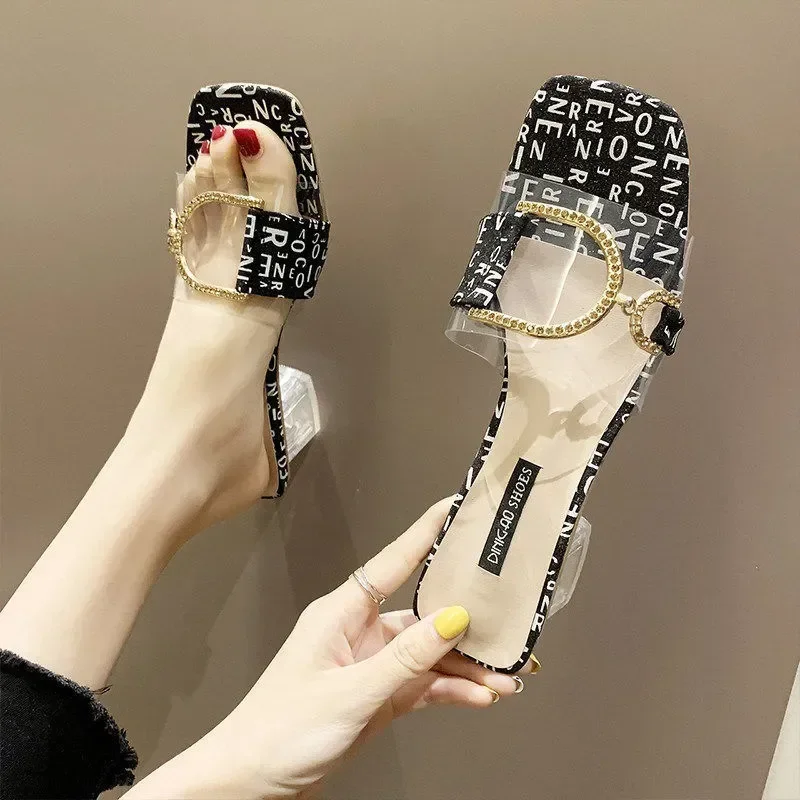 

Clear Transparent Slippers Female Shoes Middle Heels Comfortable New Summer Women Shoes Woman Fashion Cool Mules Slides