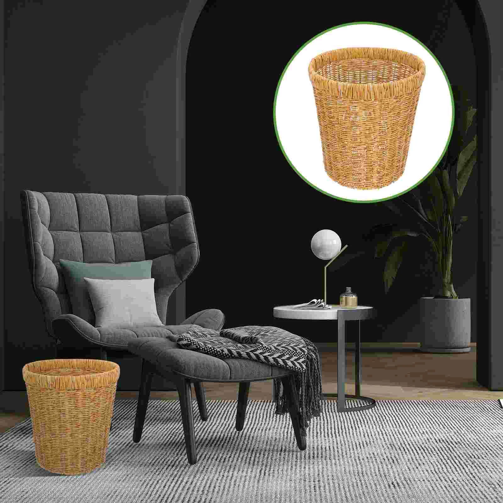 

Basket Rattan Wicker Trash Can Garbage Paper Waste Bin Organizer Sundries Small Bathroom Storage Toy Laundry Blanket Wastebasket