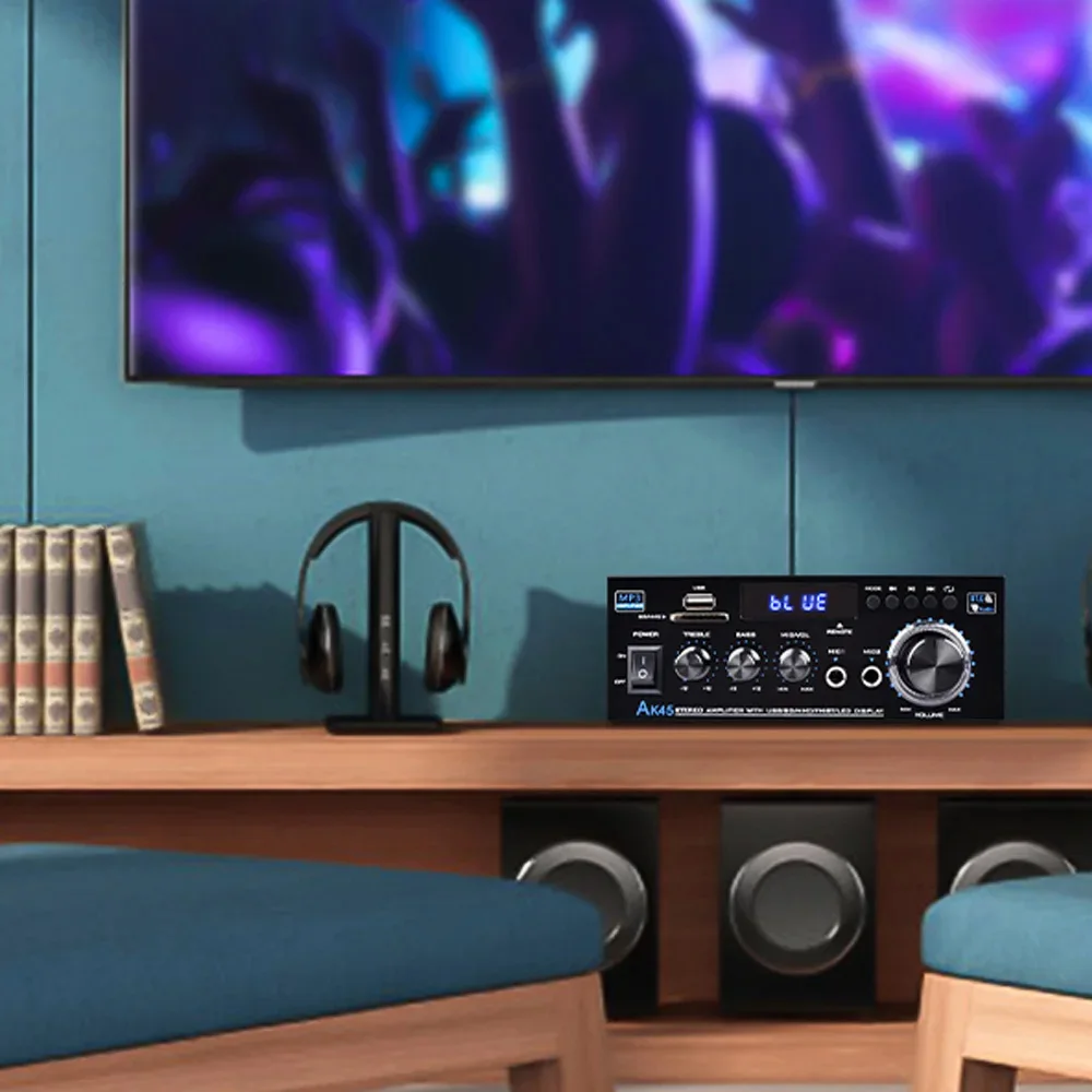 AK45 HiFi цифровой усилитель Bluetooth MP3 канал 2.0 звуковой усилитель с поддержкой 90 В-240 В для домашнего автомобиля (MAX 300 Вт * 2) USB SD микрофонный вход (art.: 3920ced50afb2) - 3920ced50afb2