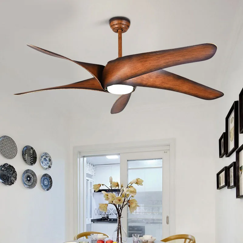 

60 inch Nordic Brown Vintage Ceiling Fan With Lights Remote Control Ventilador De Techo Fan LED Light Bedroom ceiling fans