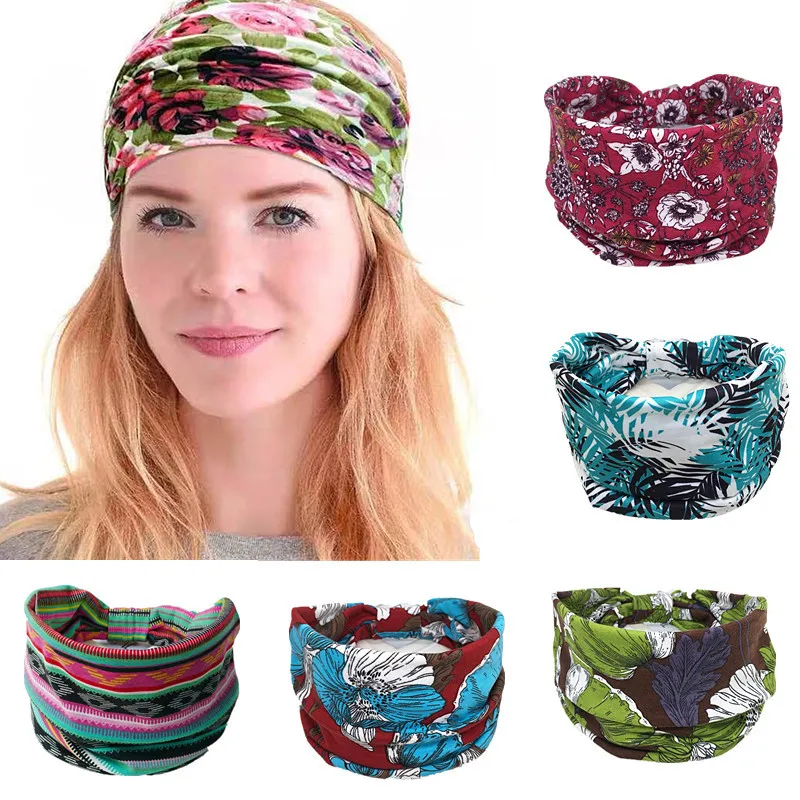 

Bohemian Wide Cotton Stretch Headbands Women Headwrap Turban Headwear Bandage Hairbands Bandana Wide Hair Accessories