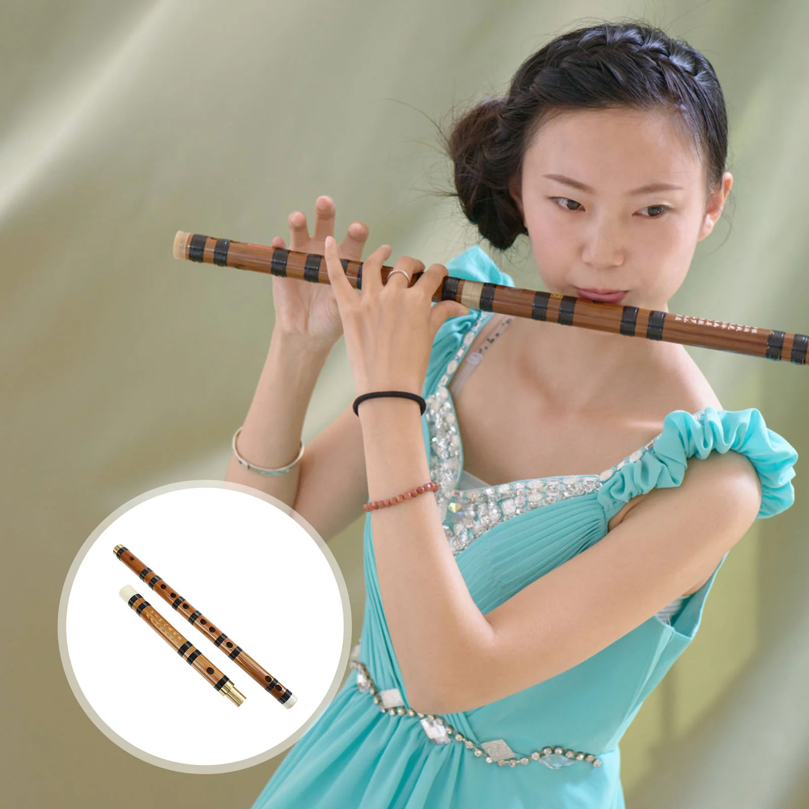 

1set Bamboo Flute Chinese Style Flute Introductory Beginner Flute (D Key)