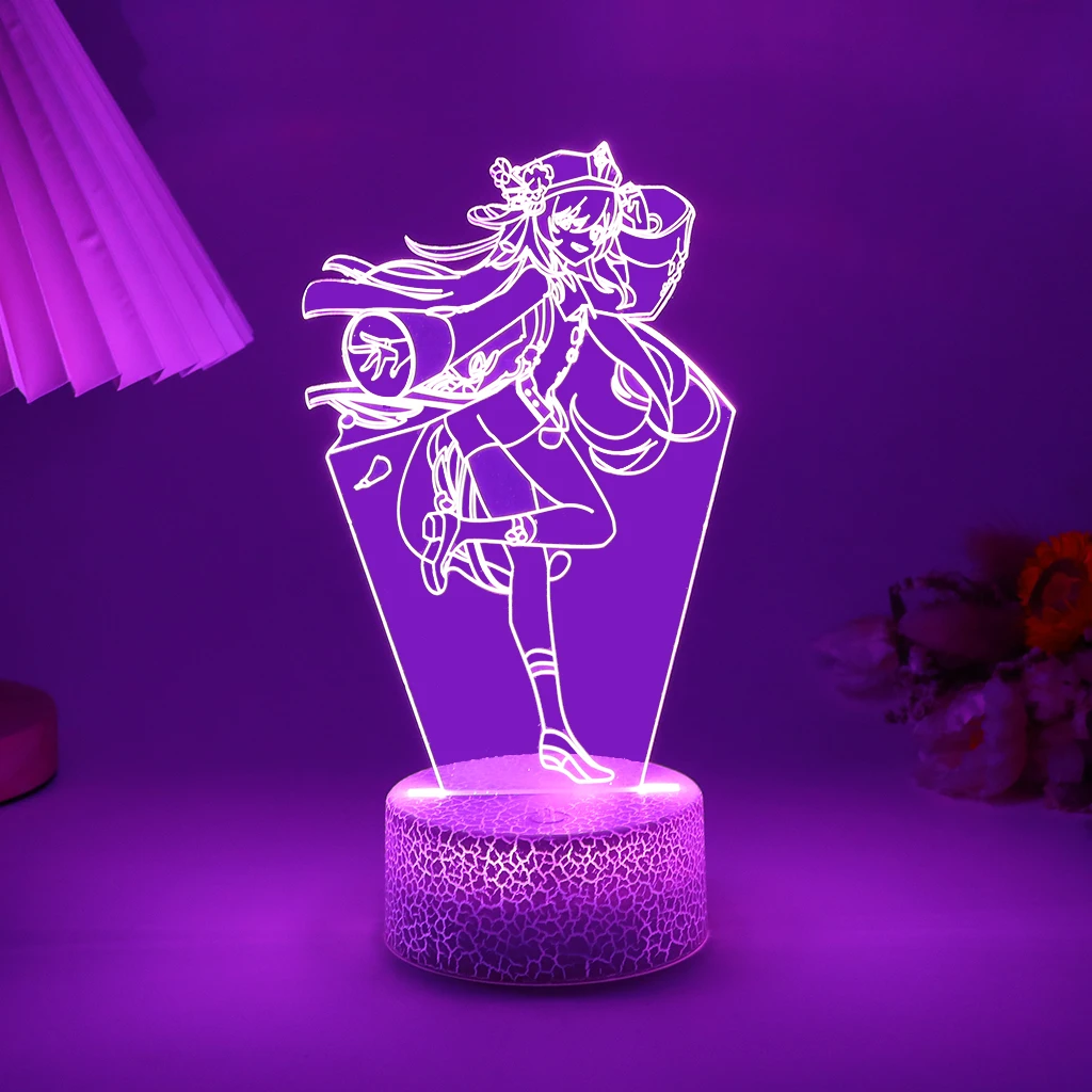 

Game 3D Led Lamp Anime Genshin Impact Hu Tao Night Light For Bedroom Decor Kid Gift Can Be Combined To Purchase Acrylic Board